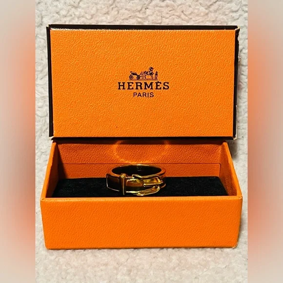 HERMES Gold Plated Belt Buckle Scarf Ring - Vintage - Picture 5 of 14
